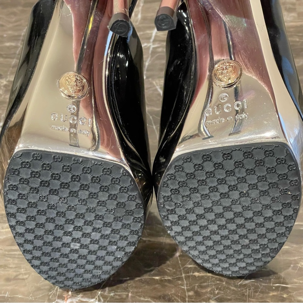 Gucci Patent Leather Peep Toe Stiletto Sandals - Picture 11 of 16